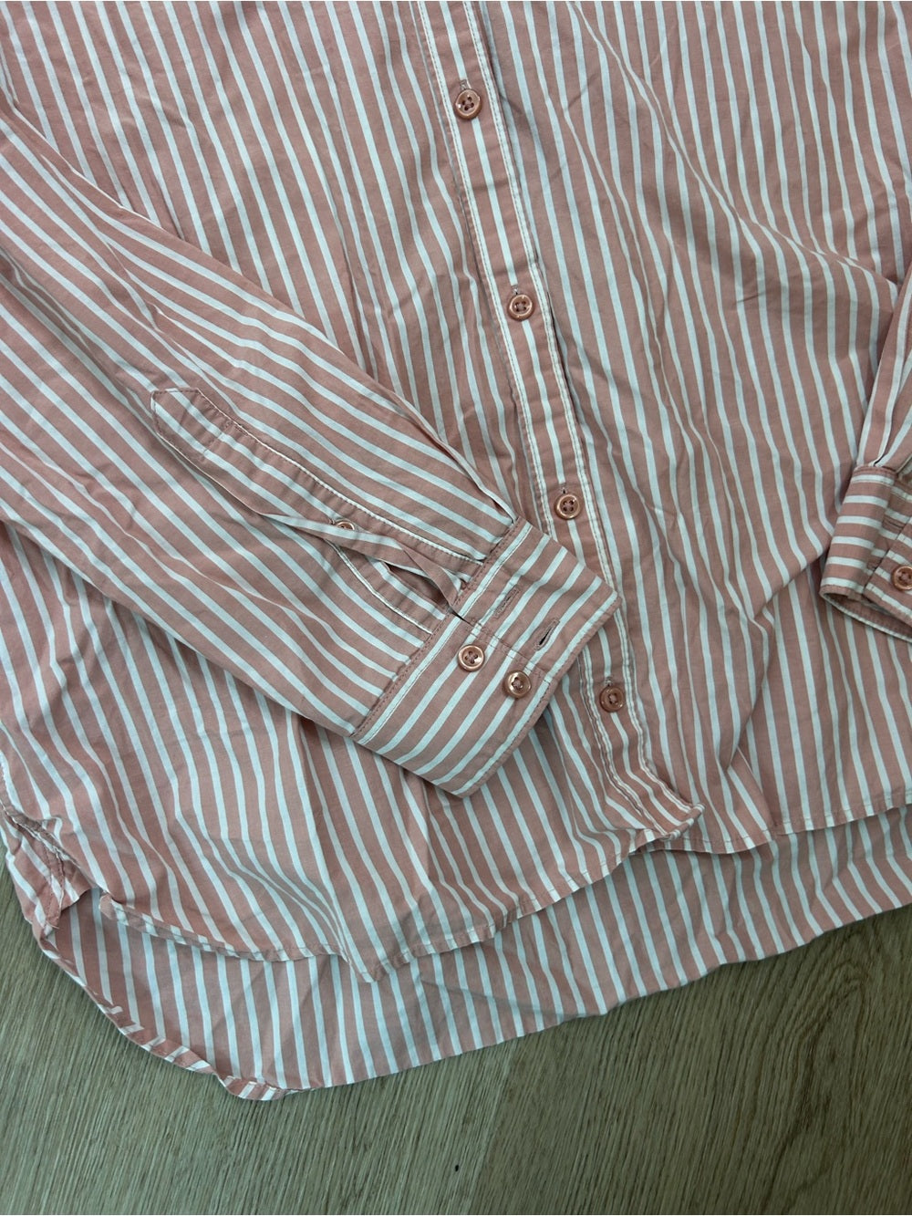 Garnet Hill 100% Organic Cotton Pink White Poplin Striped Button Down Top