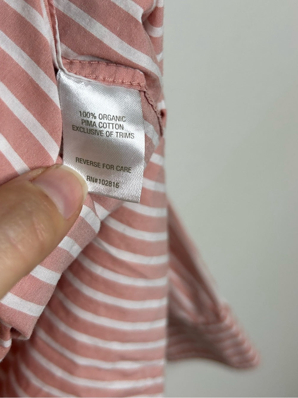 Garnet Hill 100% Organic Cotton Pink White Poplin Striped Button Down Top