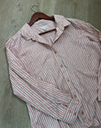 Garnet Hill 100% Organic Cotton Pink White Poplin Striped Button Down Top