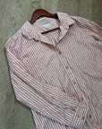 Garnet Hill 100% Organic Cotton Pink White Poplin Striped Button Down Top