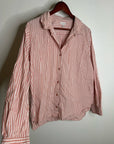 Garnet Hill 100% Organic Cotton Pink White Poplin Striped Button Down Top