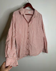 Garnet Hill 100% Organic Cotton Pink White Poplin Striped Button Down Top