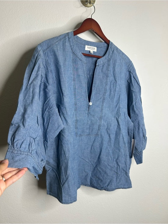 Nation LA 100% Organic Cotton Denim Chambray Emmett Top 3/4 Sleeve