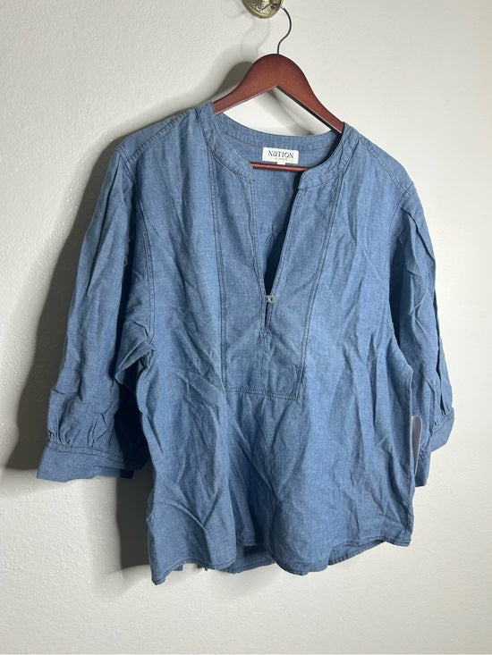 Nation LA 100% Organic Cotton Denim Chambray Emmett Top 3/4 Sleeve