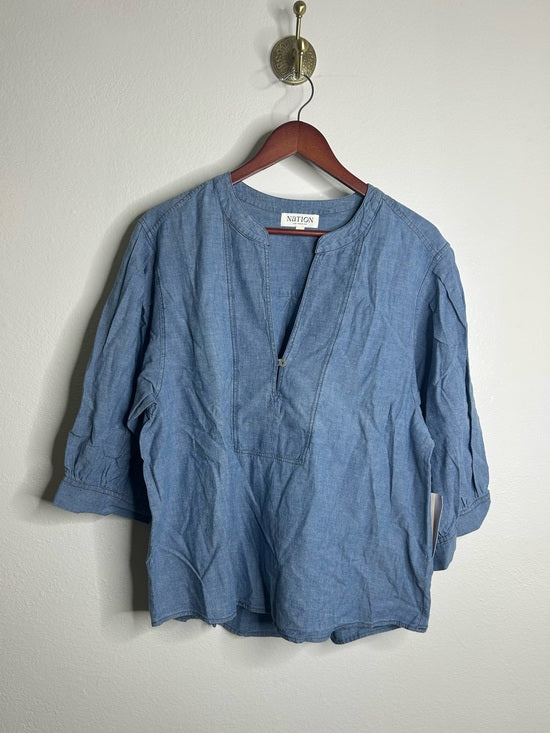 Nation LA 100% Organic Cotton Denim Chambray Emmett Top 3/4 Sleeve