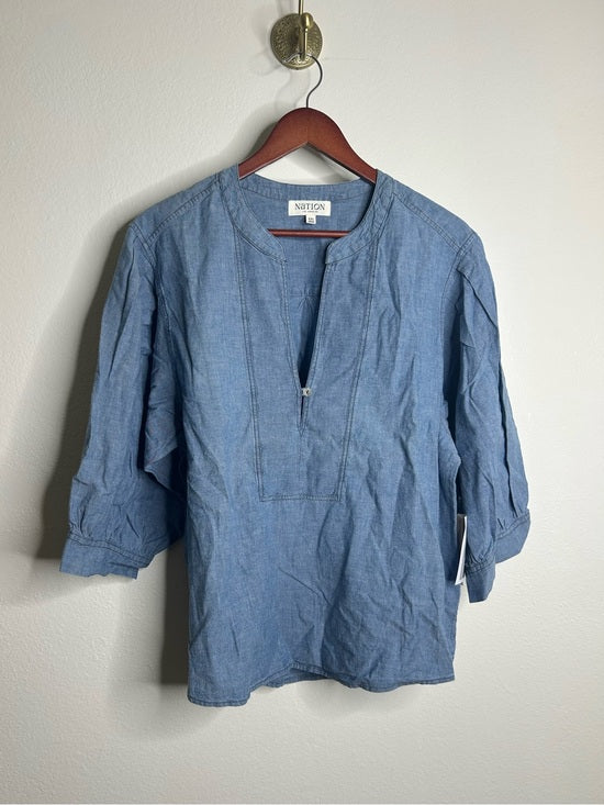 Nation LA 100% Organic Cotton Denim Chambray Emmett Top 3/4 Sleeve