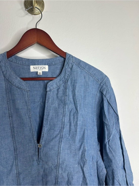 Nation LA 100% Organic Cotton Denim Chambray Emmett Top 3/4 Sleeve