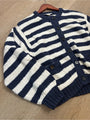 Nation LA 100% Cotton Chunky Knit Navy Striped Button Down Cardigan Sweater