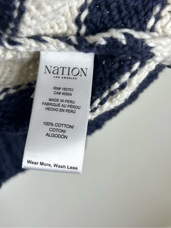 Nation LA 100% Cotton Chunky Knit Navy Striped Button Down Cardigan Sweater