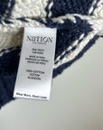 Nation LA 100% Cotton Chunky Knit Navy Striped Button Down Cardigan Sweater