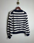 Nation LA 100% Cotton Chunky Knit Navy Striped Button Down Cardigan Sweater
