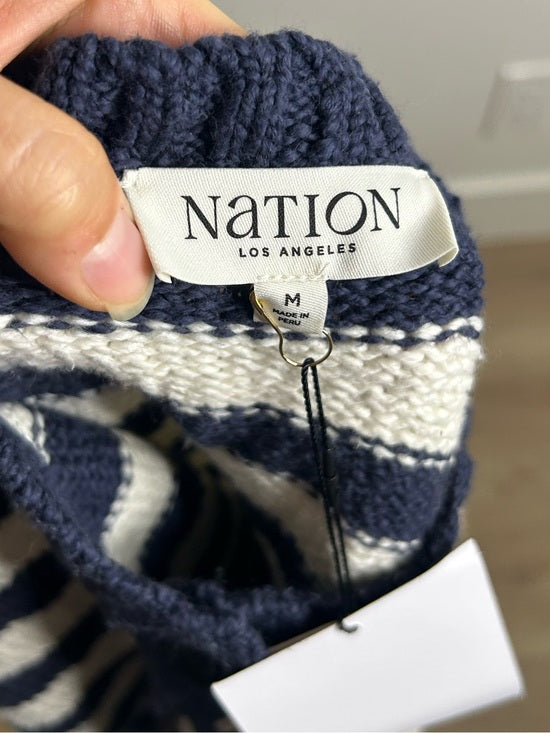 Nation LA 100% Cotton Chunky Knit Navy Striped Button Down Cardigan Sweater
