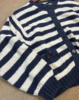 Nation LA 100% Cotton Chunky Knit Navy Striped Button Down Cardigan Sweater