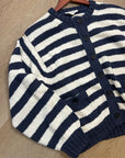 Nation LA 100% Cotton Chunky Knit Navy Striped Button Down Cardigan Sweater