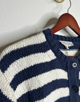 Nation LA 100% Cotton Chunky Knit Navy Striped Button Down Cardigan Sweater