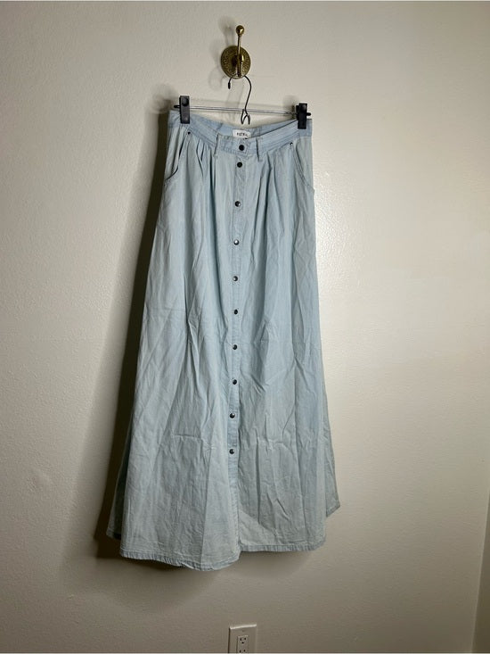 Pistola 100% Cotton Denim Chambray Button Down Flowy Maxi Skirt