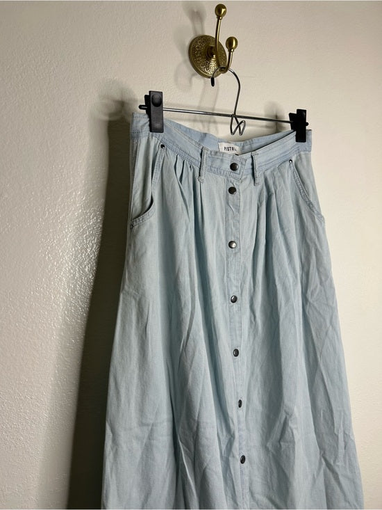 Pistola 100% Cotton Denim Chambray Button Down Flowy Maxi Skirt