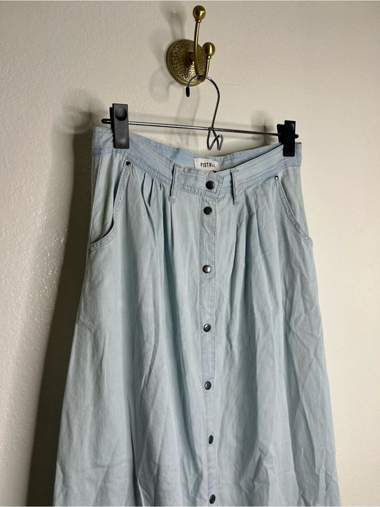 Pistola 100% Cotton Denim Chambray Button Down Flowy Maxi Skirt