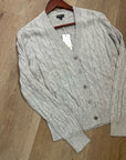 Minnie Rose 100% Cotton Heather Gray Cable Knit Distressed Button Down Cardigan