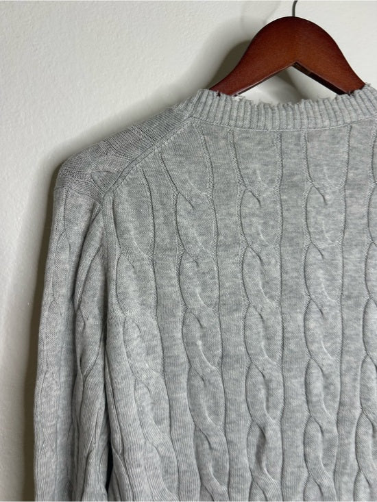 Minnie Rose 100% Cotton Heather Gray Cable Knit Distressed Button Down Cardigan