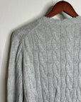 Minnie Rose 100% Cotton Heather Gray Cable Knit Distressed Button Down Cardigan