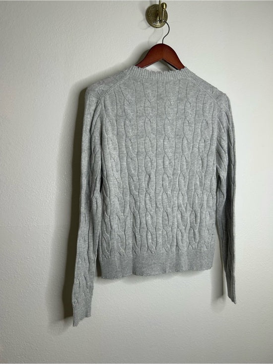 Minnie Rose 100% Cotton Heather Gray Cable Knit Distressed Button Down Cardigan