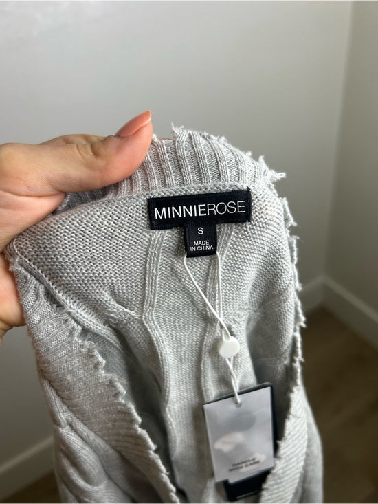 Minnie Rose 100% Cotton Heather Gray Cable Knit Distressed Button Down Cardigan