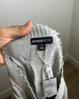 Minnie Rose 100% Cotton Heather Gray Cable Knit Distressed Button Down Cardigan