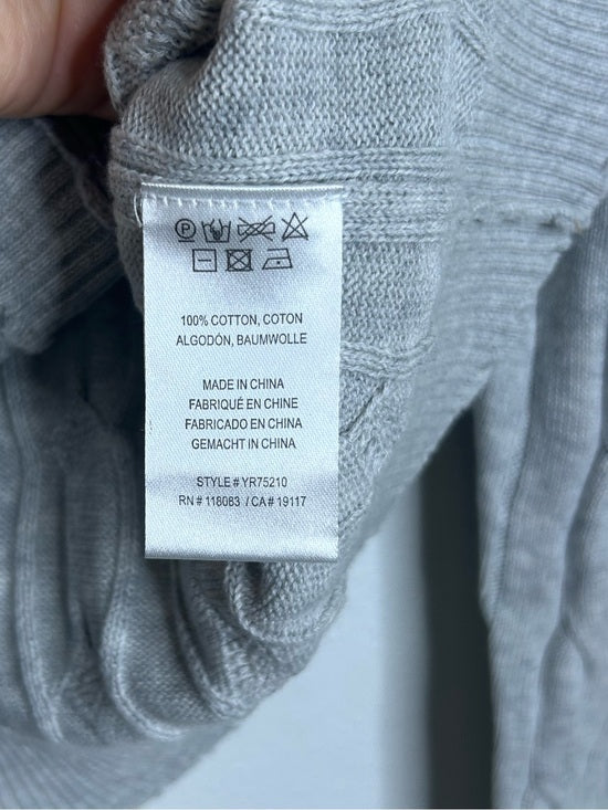 Minnie Rose 100% Cotton Heather Gray Cable Knit Distressed Button Down Cardigan