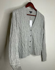 Minnie Rose 100% Cotton Heather Gray Cable Knit Distressed Button Down Cardigan