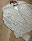 Minnie Rose 100% Cotton Heather Gray Cable Knit Distressed Button Down Cardigan