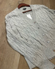 Minnie Rose 100% Cotton Heather Gray Cable Knit Distressed Button Down Cardigan