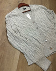 Minnie Rose 100% Cotton Heather Gray Cable Knit Distressed Button Down Cardigan