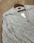 Minnie Rose 100% Cotton Heather Gray Cable Knit Distressed Button Down Cardigan