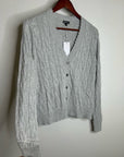 Minnie Rose 100% Cotton Heather Gray Cable Knit Distressed Button Down Cardigan