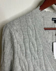 Minnie Rose 100% Cotton Heather Gray Cable Knit Distressed Button Down Cardigan