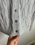 Minnie Rose 100% Cotton Heather Gray Cable Knit Distressed Button Down Cardigan