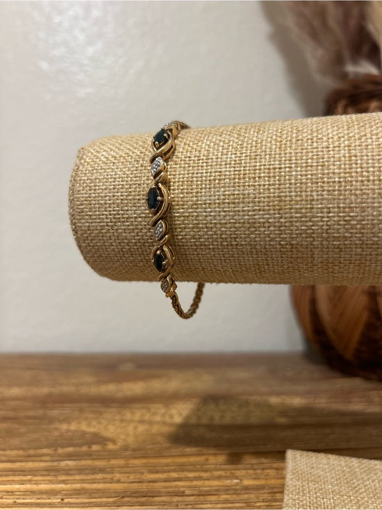 925 Sterling Silver Gold Plated Blue Sapphire Gemstone Rope Bracelet