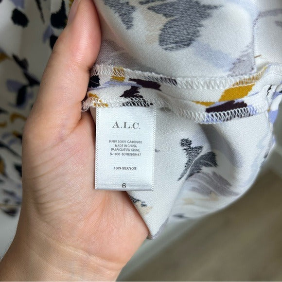A.L.C. 100% Silk Terry Long Sleeve Cream Multicolor Mini Dress