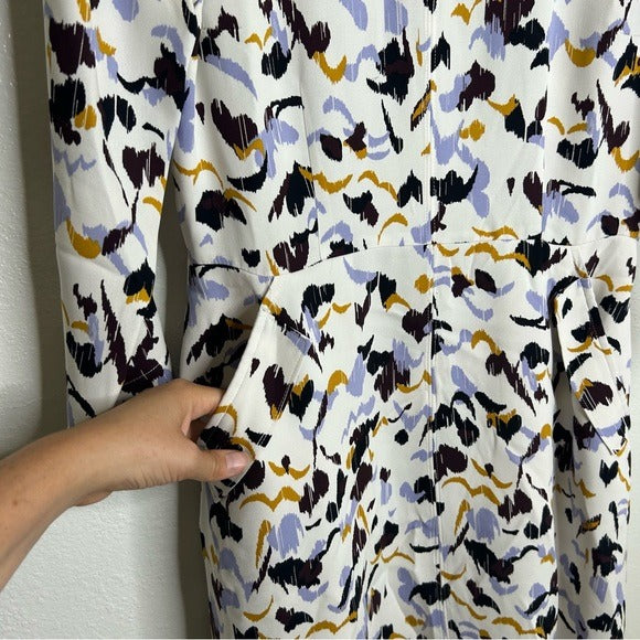 A.L.C. 100% Silk Terry Long Sleeve Cream Multicolor Mini Dress