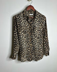 Equipment Femme 100% Silk Cheetah Animal Print Button Down Long Sleeve Blouse