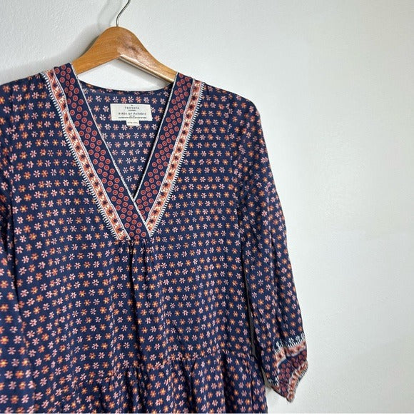 Trovata Cotton Silk Floral Long Sleeve Loose Fit Midi Dress