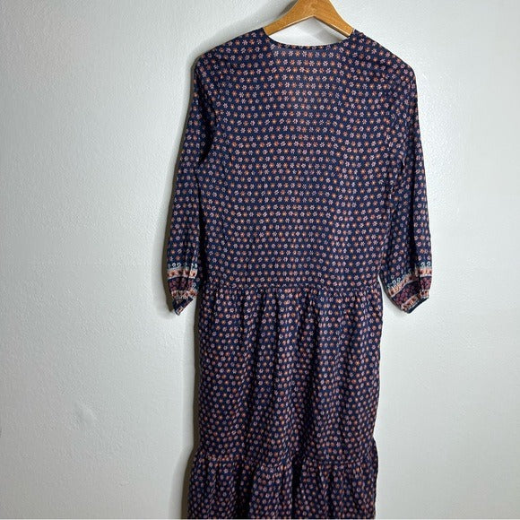 Trovata Cotton Silk Floral Long Sleeve Loose Fit Midi Dress