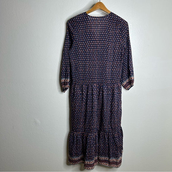 Trovata Cotton Silk Floral Long Sleeve Loose Fit Midi Dress