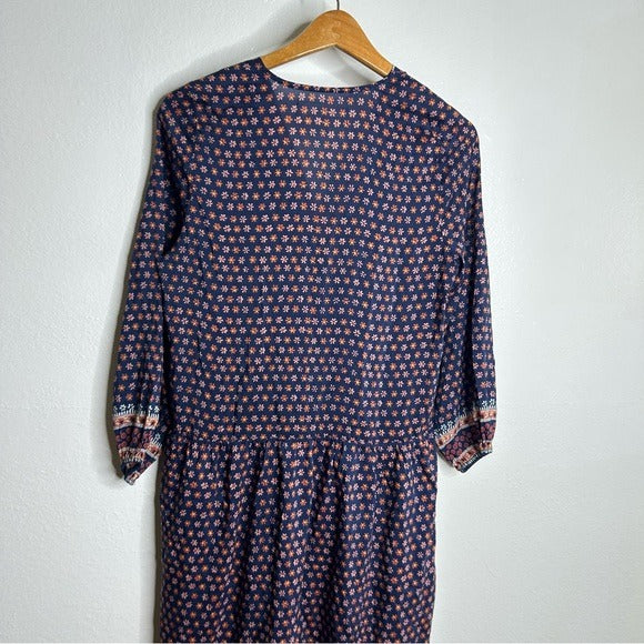 Trovata Cotton Silk Floral Long Sleeve Loose Fit Midi Dress