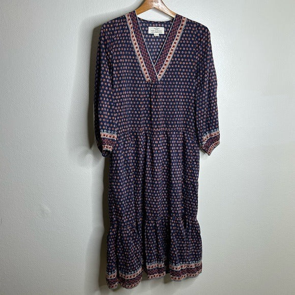 Trovata Cotton Silk Floral Long Sleeve Loose Fit Midi Dress