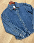 Calvin Klein 100% Cotton Denim Button Down Tailored Jean Long Sleeve Shirt