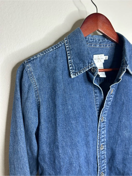 Calvin Klein 100% Cotton Denim Button Down Tailored Jean Long Sleeve Shirt