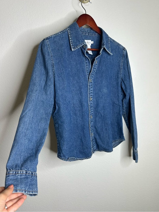 Calvin Klein 100% Cotton Denim Button Down Tailored Jean Long Sleeve Shirt