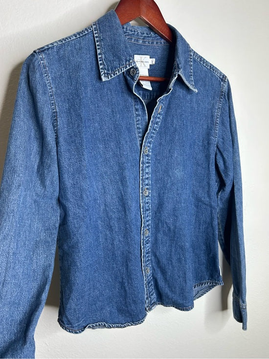 Calvin Klein 100% Cotton Denim Button Down Tailored Jean Long Sleeve Shirt